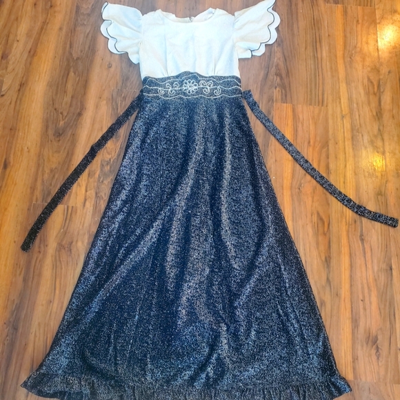 Vintage 1970 dico glitter dress with flutter wings, maxi. Sz 14, shoulders 28, w - Picture 1 of 9